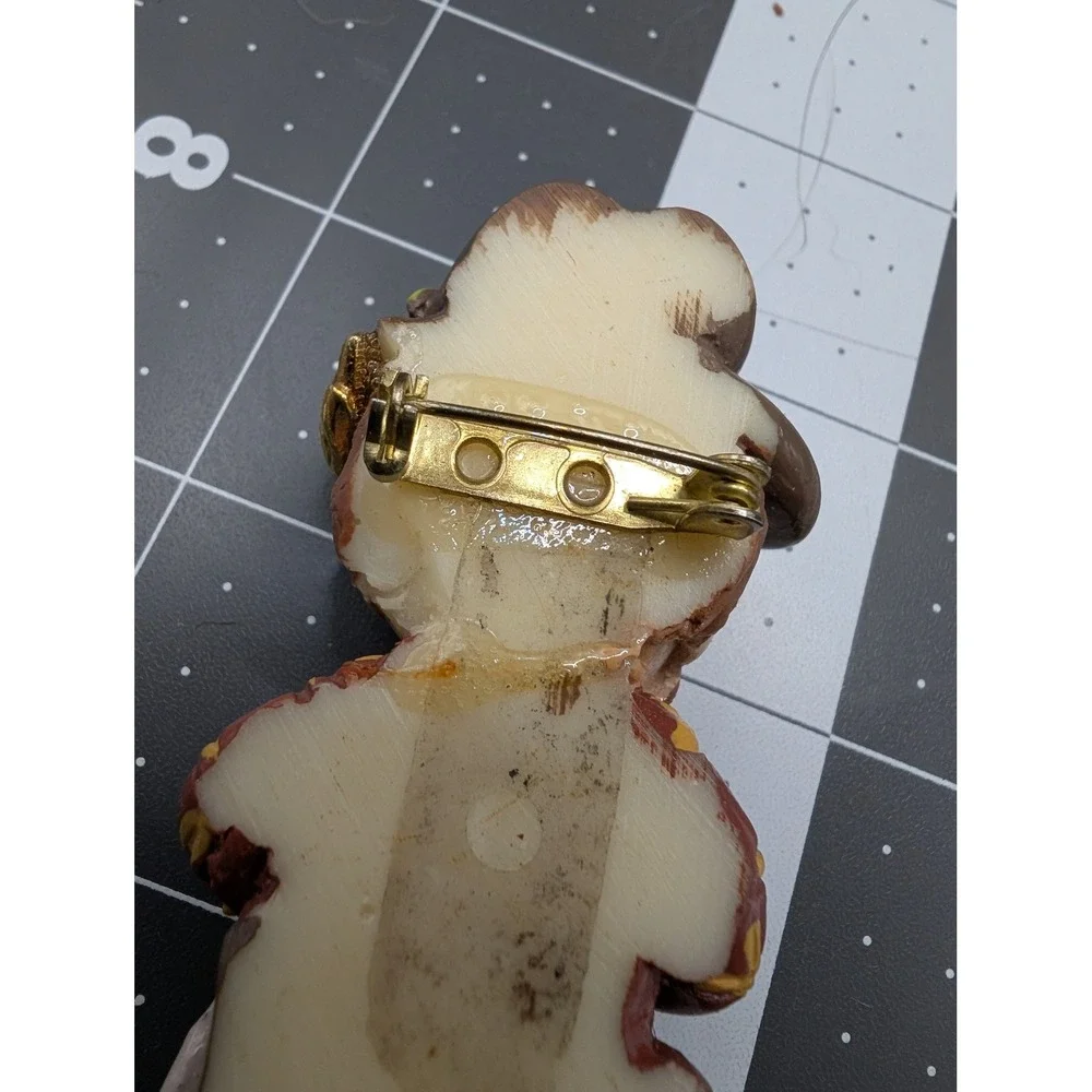 Fisherman Boy Resin Brooch Pin Novelty Fishing Jewelry Brown Yellow Vintage